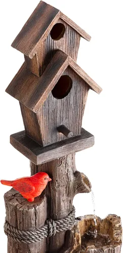 Miniatura 10 de Alpine Corporation Fuente de Agua para Pajareras de 3 Niveles de 35 Pulgadas de Alto para Exteriores con Acento de Cardenal, Decoración Rústica