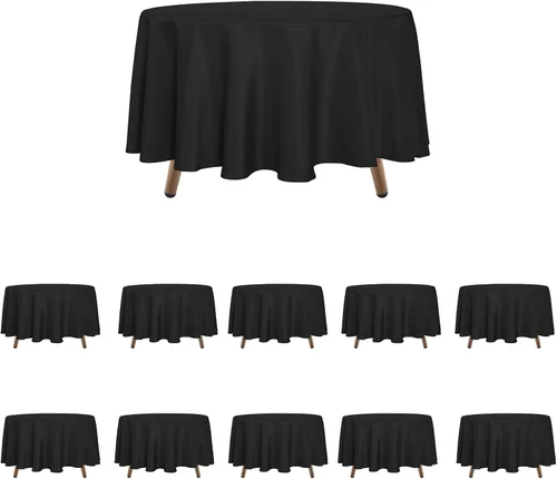 Miniatura 8 de LALAPORT Paquete de 10 manteles redondos de poliéster de 108 pulgadas color negro de alta calidad para bodas, fiestas, eventos, banquetes, bufés