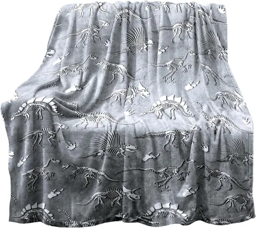 Manta de dinosaurio que brilla en la oscuridad, manta de dinosaurio para niños, franela suave, regalos para amantes de los dinosaurios, mantas y