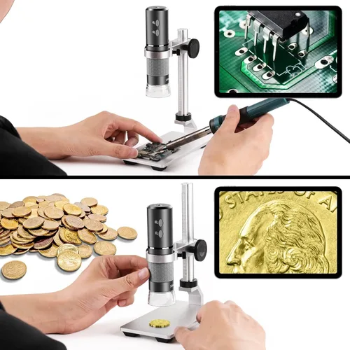 Miniatura 4 de Microscopio 4K con soporte profesional para iPhone Android PC, 50-1000X Microscopio digital USB endoscopio HD cámara para todos los teléfonos Gris