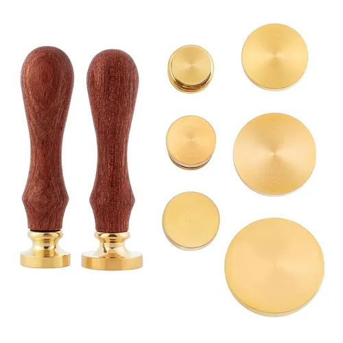 CRASPIRE Juego de sellos de cera en blanco, 6 cabezales de sello de cera en blanco, sello de cera de sellado vintage con 2 asas de madera, cabeza