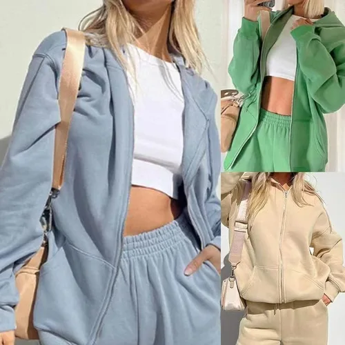 Miniatura 3 de Conjunto de 2 piezas de sudadera con capucha y pantalones con cremallera para mujer, sudadera con capucha Y2K, ropa de preparación Y2K, ropa estética