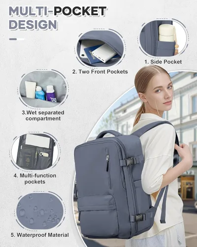 Miniatura 4 de VECAVE Mochila de mano para mujer, mochila de viaje grande aprobada por vuelo, impermeable de 14 pulgadas, mochila para laptop de negocios, mochila