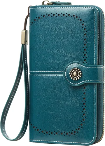 Miniatura 12 de TFKGS Billetera para mujer con bloqueo RFID de cuero, gran capacidad, porta tarjetas, cartera tipo embrague para teléfono, bolso largo de viaje