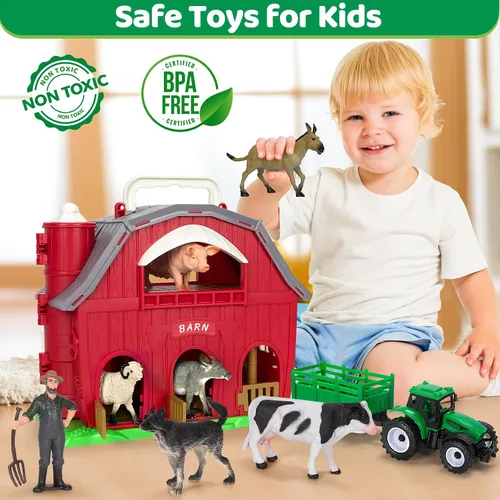 Miniatura 6 de Juguetes de Animales de Granja para Niñas y Niños Pequeños de 1, 2, 3, 4, 5 Años, Gran Granero Rojo de Granja con Figuras de Animales y Juguete
