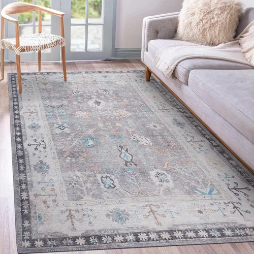 Miniatura 28 de GLN Rugs Bohemian Collection - Alfombra de felpilla lavable a máquina, bohemio vintage, antideslizante, alfombra de felpilla de pelo bajo, alfombra