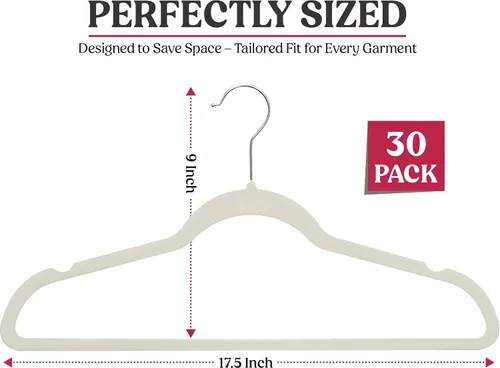 Miniatura 2 de LDC - Perchas de terciopelo blanco, paquete de 30 – Percha de fieltro antideslizante de alta calidad para armario, perchas de fieltro resistentes