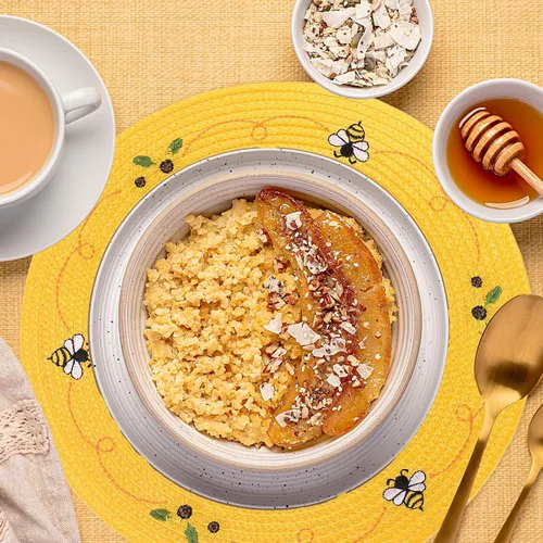 Miniatura 6 de Whaline 4 piezas de manteles redondos con diseño de abeja y girasol bordados, manteles florales para mesa de comedor en casa, para primavera
