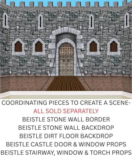Miniatura 5 de Beistle Fondo de pared de piedra de ladrillo, 4 x 30 pies, decoraciones medievales para fiestas, fondo de decoración medieval, fondo de fotos