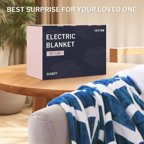 Miniatura 7 de VENTIMI Manta eléctrica con calefacción, manta térmica de 50 x 60 pulgadas con 5 niveles de calor y 3 horas de apagado automático, mantas de Azul