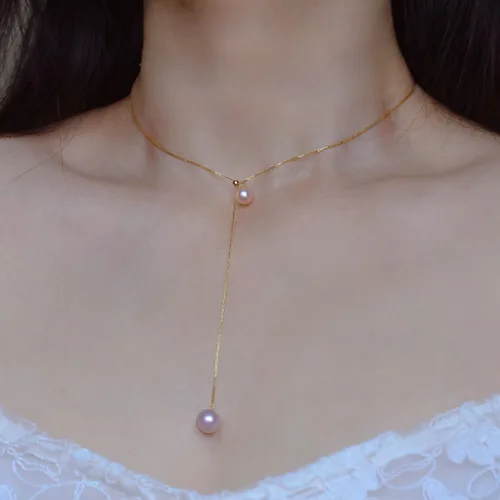 Miniatura 5 de Trendlooks S925 Lariat Collar cultivado de agua dulce perlas moradas y rosas reales collares colgantes deslizantes Y-collar para mujer, Plata