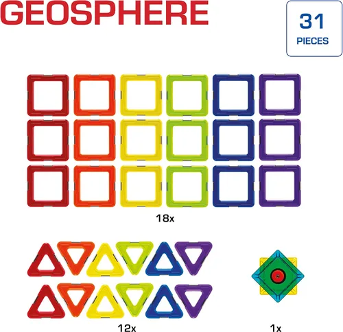 Miniatura 3 de GeoSmart GeoSphere - Juego de construcción GeoMagnetic STEM de 31 piezas con spinner