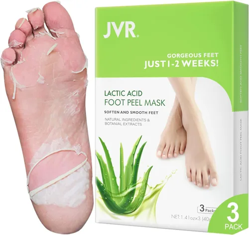 JVR Mascarilla exfoliante para pies, 3 pares, removedor de callos exfoliante, suaviza los talones ásperos, agrietados y la piel seca, para pies más