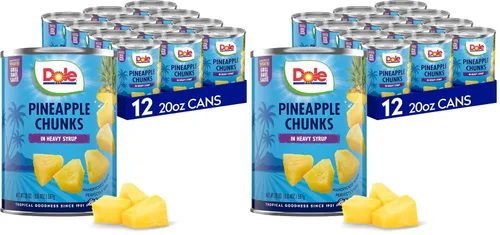 Miniatura 7 de Dole Fruta enlatada, trozos de piña en almíbar pesado, sin gluten, grapas de despensa, 20 onzas, 12 unidades, el embalaje puede variar