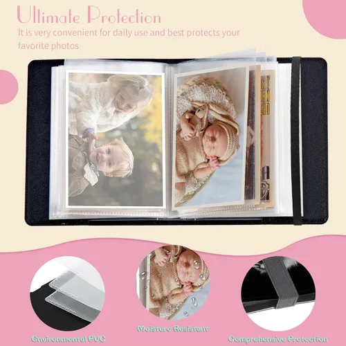 Miniatura 3 de Álbum de fotos de 4 x 6 pulgadas, capacidad para 60 fotos, cubierta de piel sintética, álbum de fotos con banda elástica fuerte, álbum de fotos Cool