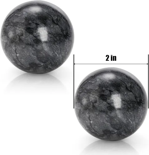 Miniatura 2 de Lyellfe Juego de 4 bolas Baoding de piedra de mármol, bolas de meditación de 2 pulgadas con caja, pelota de masaje de ejercicio chino para manos