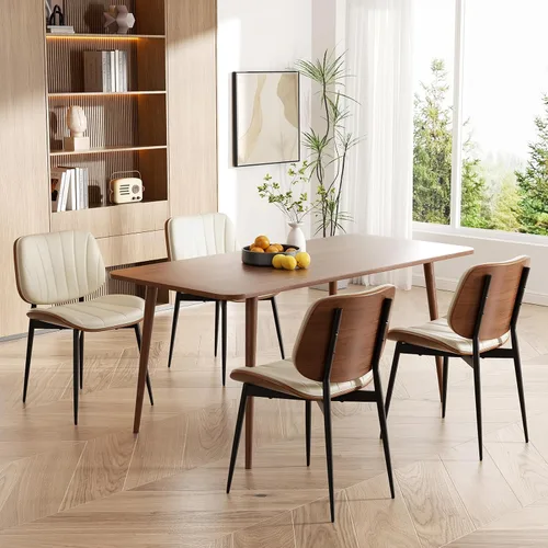 Miniatura 8 de Silla de comedor, sillas de comedor modernas de mediados de siglo, sillas de cocina tapizadas de piel sintética con respaldo de madera curvada