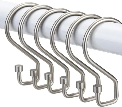 Miniatura 10 de Goowin Ganchos para Cortina de Ducha, 12 Pcs Anillos de Cortina de Ducha en Forma de S, Anillos de Cortina de Ducha Negros a Prueba de Óxido, Bronce