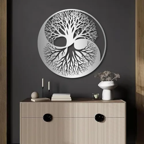 Miniatura 7 de Cadeali Arte de pared de metal con árbol de la vida, decoración de Yin Yang de metal, decoración de pared de árbol, arte de Yin Yang, sala de estar