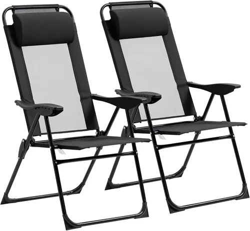 Miniatura 10 de Outsunny Juego de 2 sillas plegables de comedor para patio, sillas de terraza al aire libre con respaldo ajustable con respaldo ajustable, silla