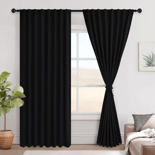 Miniatura 127 de Hiasan Cortinas opacas negras para dormitorio, cortinas opacas cortas de 45 pulgadas de largo, con aislamiento térmico, bolsillo para barra