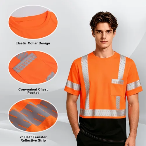 Miniatura 5 de Camisas de seguridad Hi Vis con tiras reflectantes, camisas de construcción de fondo negro para hombres y mujeres
