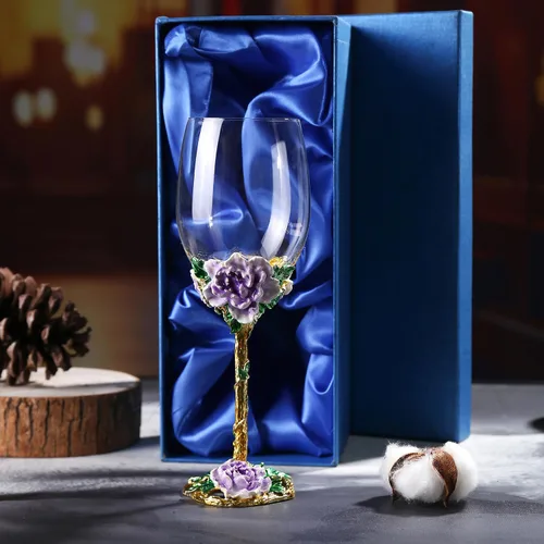 Miniatura 10 de Simcat Copa de Vino de Esmalte Pintada a Mano con Flores, Vaso Transparente Refinado, Tallo para Cabernet, Regalos