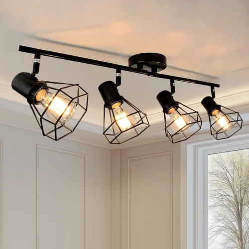 Miniatura 10 de LTBLIGHT Iluminación LED de pista de 1 luz, luz de techo ajustable negra con jaula de alambre de metal, lámpara de granja para dormitorio, mesita