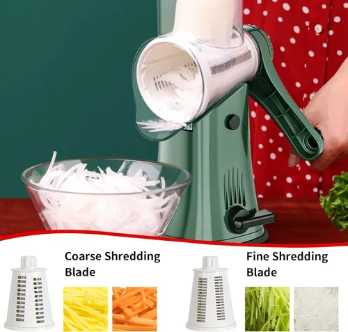 Miniatura 2 de Rallador de queso giratorio con asa, cortador de verduras con manivela 5 en 1, trituradora de queso de cuchillas inoxidables reemplazables