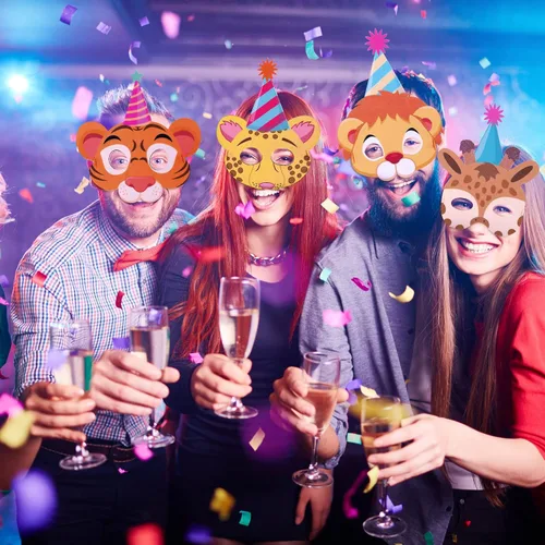 Miniatura 6 de 10 máscaras de fiesta de animales, máscara de fieltro de selva para niños, divertidas máscaras de cumpleaños, suministros de fiesta temática