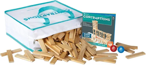 Miniatura 2 de MindWare KEVA Contraptions, juego de construcción de bloques de madera, kit de carrera de mármol, incluye 2 bolas - 400 tablones
