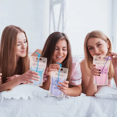 Miniatura 7 de Hoolerry 24 bolsas de bebidas para dama de honor con pajitas, bolsas de bebidas para adultos con alcohol de 17 onzas de mano, tazas traviesas