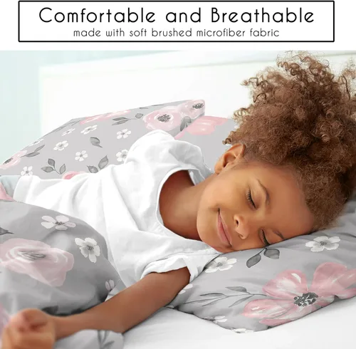 Miniatura 4 de Sweet Jojo Designs Juego de edredón individual de 2 piezas (gris acuarela floral) para niñas, adolescentes y niños, ropa de cama en una bolsa