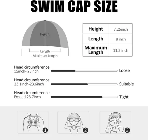 Miniatura 7 de Tripsky Gorro de natación de silicona, gorro de baño cómodo ideal para cabello rizado corto, mediano y largo, gorro de natación para mujeres y Very