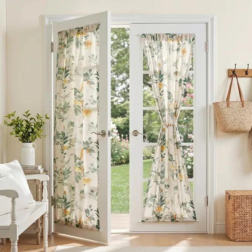 Miniatura 37 de MYSKY HOME Cortinas florales de cocina de 24 pulgadas, cortinas de lino con patrón de flores de granja, bolsillo para barra de filtro de luz aireado