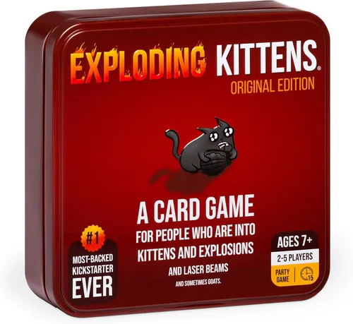 Exploding Kittens Edición Original en Lata Coleccionable - Divertido y Hilarante Juego de Cartas para Niños y Adultos, Ideal para Noche de Juegos en