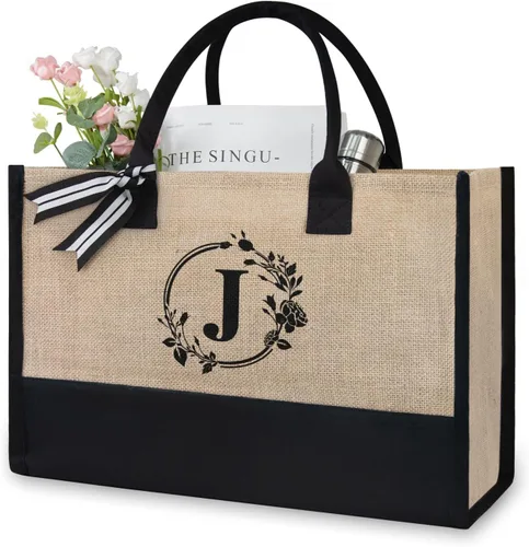 Miniatura 128 de TOPDesign - Bolso de playa de lona con inicial personalizada, bolsa de regalo con monograma, para mujer
