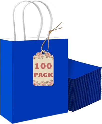 Miniatura 9 de qiqee Bolsas de regalo pequeñas de papel multicolor con asas a granel para fiesta arcoíris - 8.3"x6"x3.15" 100 piezas