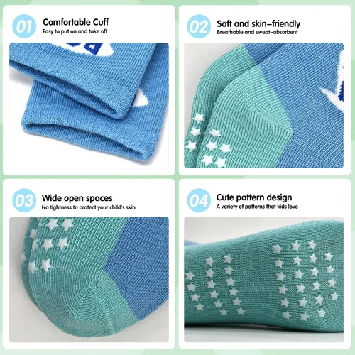 Miniatura 2 de Tphon - Calcetines antideslizantes para bebés y niños pequeños, 12 pares con agarre, calcetines de tripa para niños de 0 a 7 años, niños y niñas