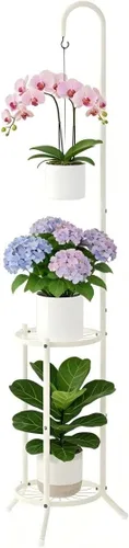 Miniatura 8 de Soporte de metal de 2 niveles para plantas colgantes para interiores y exteriores, estantes de hierro que ahorran espacio, estante de exhibición