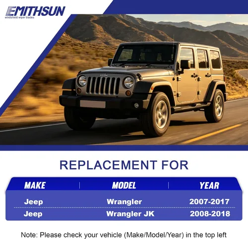 Miniatura 2 de EMITHSUN® Juego de limpiaparabrisas de repuesto para Jeep Wrangler 2007-2017, que cumplen con la calidad OEM, juego de limpiaparabrisas delanteros