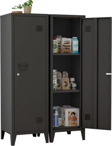 Miniatura 13 de Gabinete de almacenamiento de metal 35.4 "H Armario de almacenamiento con bloqueo Con 2 estantes y puertas ajustables, pequeño armario