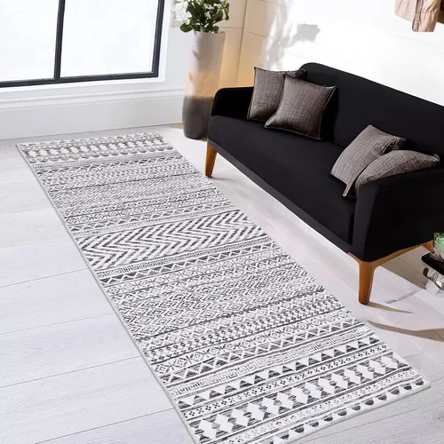 Miniatura 13 de Zacoo Alfombra bohemia para pasillo de 2 x 6 pies, alfombra geométrica de pelo bajo, antideslizante, resistente a las manchas, para cocina, marino
