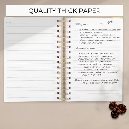 Miniatura 7 de Cuaderno en Espiral Grueso Estético para Mujeres en Formato A5 - Cuaderno de Notas de Universidad de Lino Moderno con 220 Páginas Rayadas - Perfecto