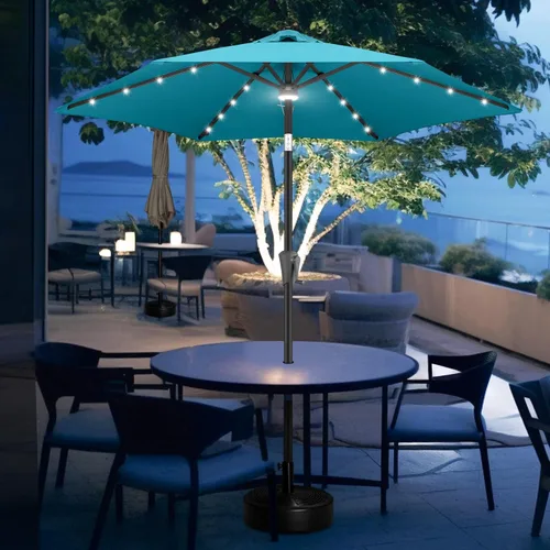 Miniatura 7 de FLAME&SHADE Sombrilla de patio con luz solar de 7.5 pies, 24 luces LED, sombrilla para exteriores con luz envolvente central, sombrilla de mesa