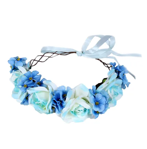 Miniatura 24 de Corona de flores de rosas para novia, diadema floral para el cabello, diadema de flores, halo bohemio con cinta, boda, fiesta, festival, fotos