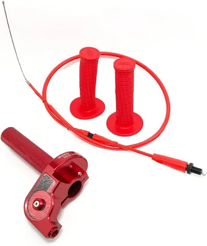 Miniatura 5 de 7/8 pulgadas 0.866 in acelerador Twist Grip CNC aluminio con cable de acelerador y agarre de manillar para 50cc 125cc 150cc 250cc Dirt Bike Rojo