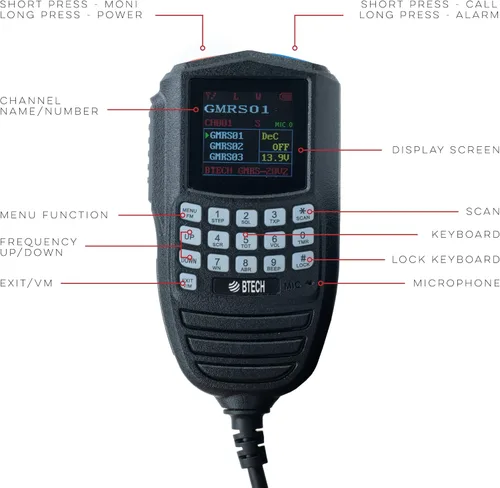Miniatura 7 de BTECH GMRS-20V2 20W 200 canales totalmente personalizables Radio móvil GMRS bidireccional. IP67 sumergible impermeable, compatible con repetidores