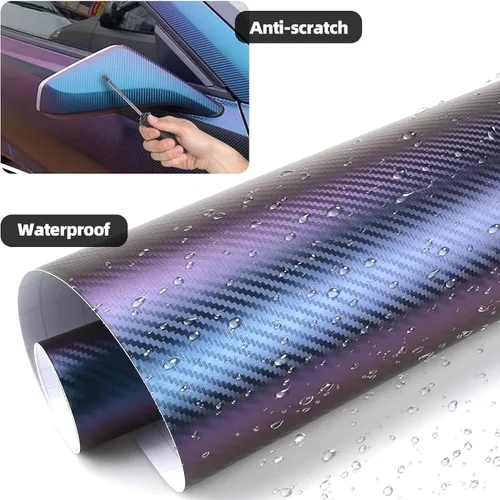 Miniatura 4 de Envoltura de Vinilo de Fibra de Carbono, Envoltura de Vinilo Púrpura Brillante para Automóvil, Encantador Camaleón Azul a Púrpura Autoadhesivo 1 pie