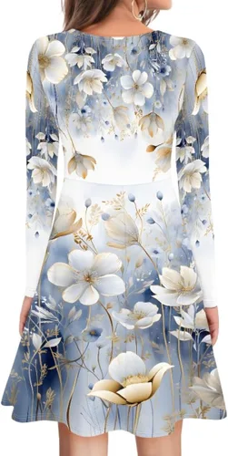 Miniatura 5 de GLUDEAR Vestido de manga larga con cuello en V y volantes con estampado 3D de Van Gogh para mujer